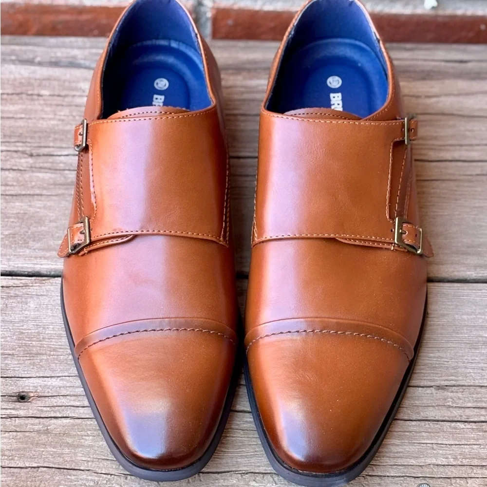 Bruno Marc Hutchingson 2 Double Monk Strap Brown Leather Dress Slip Ons 8.5W - Picture 2 of 7